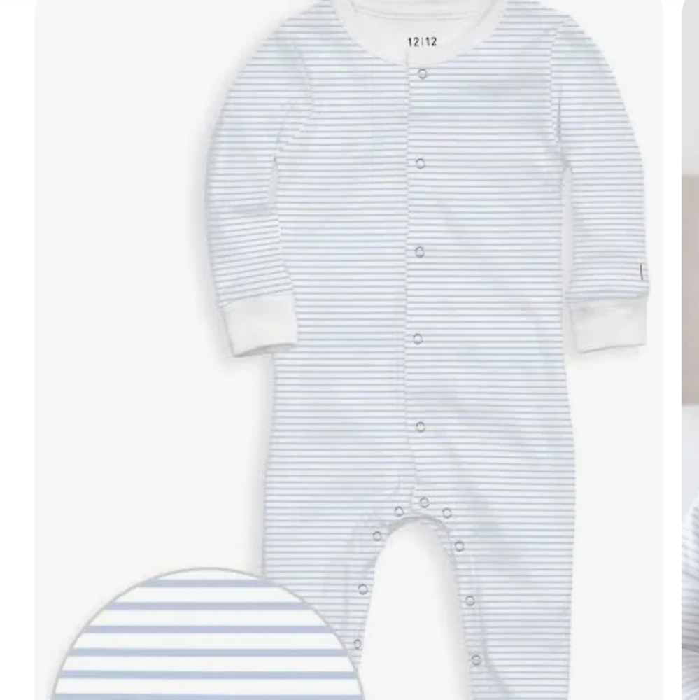 1212 Organic snap baby Footie in blue stripe